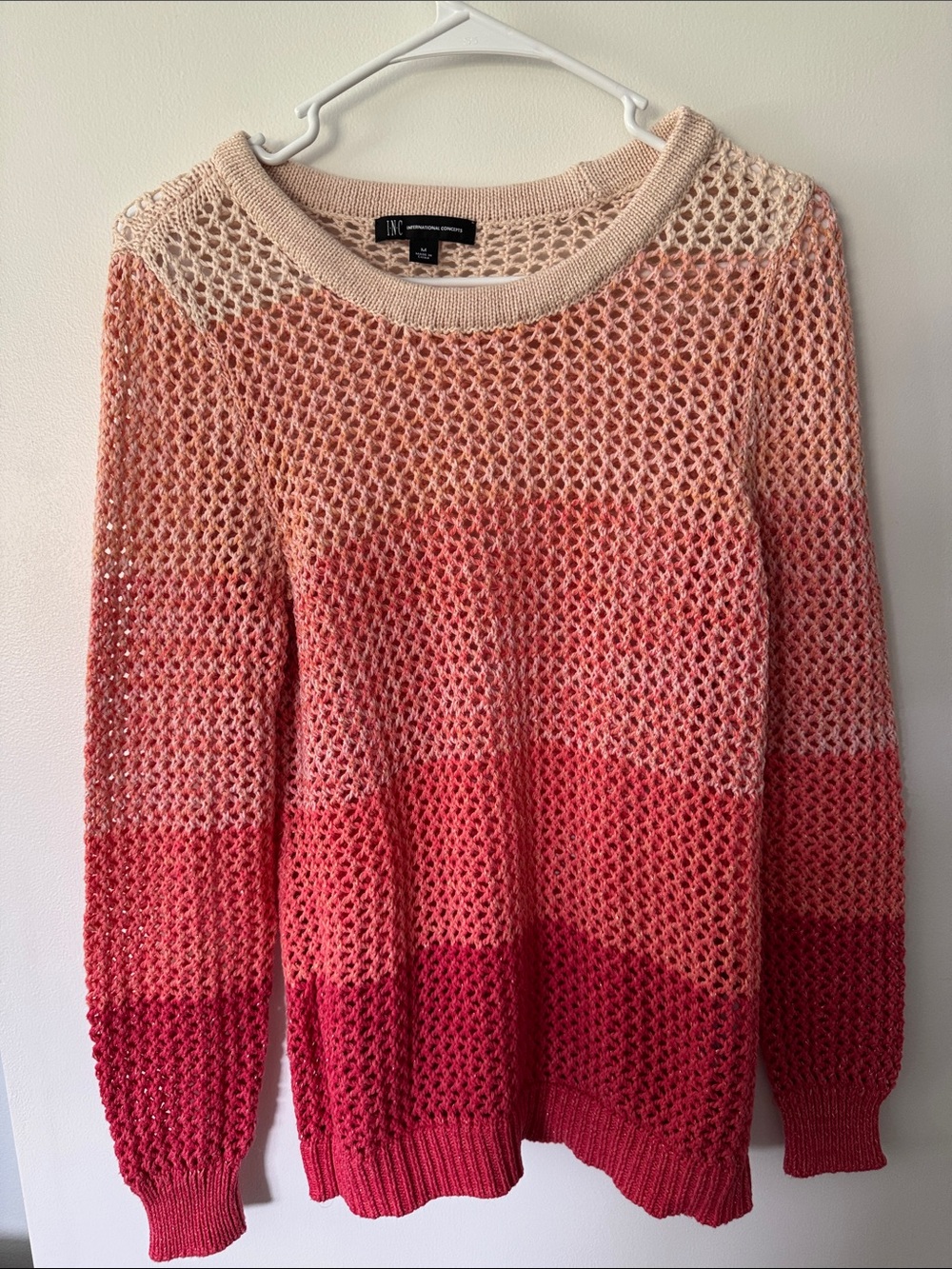 INC International Concepts Cream to Peachy orange Ombre Open-Knit Sweater